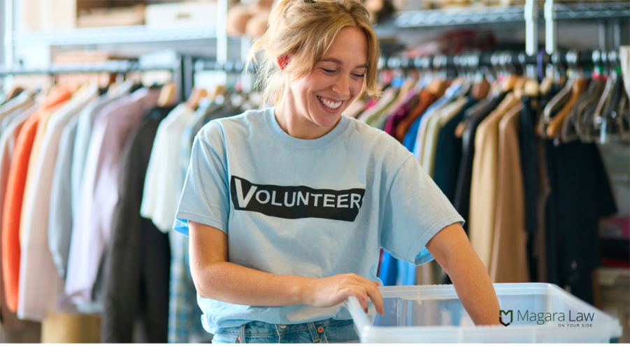 A volunteer working in a local charity shop.