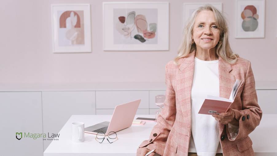 An older woman seeking menopausal support at work.