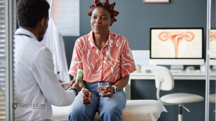 A woman receiving IVF fertility treatment at a fertility clinic.