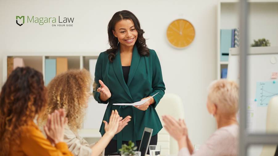 A woman in the workplace discussing the impact of perimenopause and mental health.