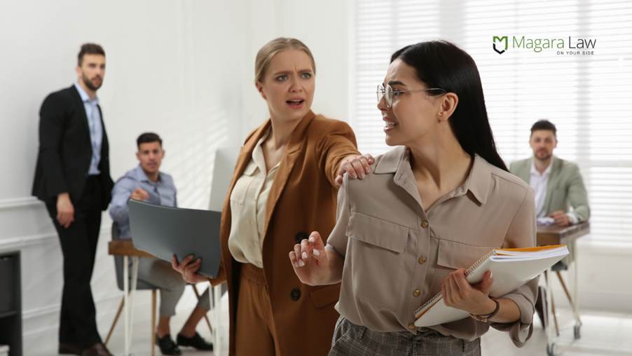 A woman subjected to unlawful harassment at work.