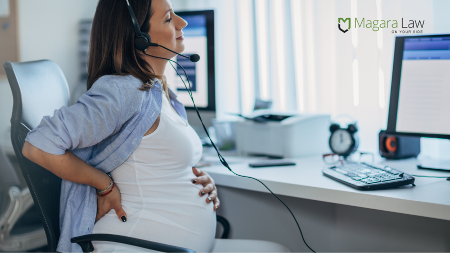 A pregnant woman at work.
