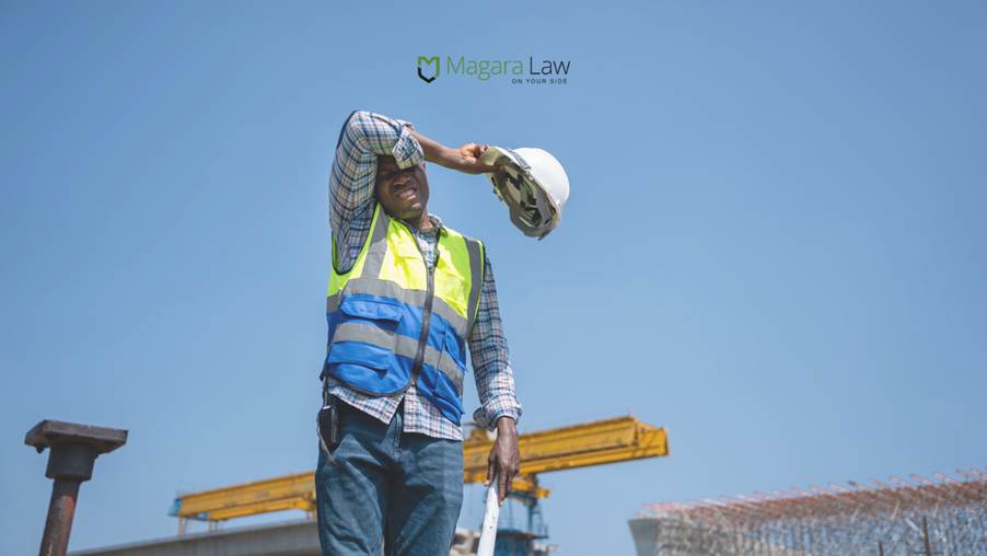 A construction worker working outside amid a UK heatwave.