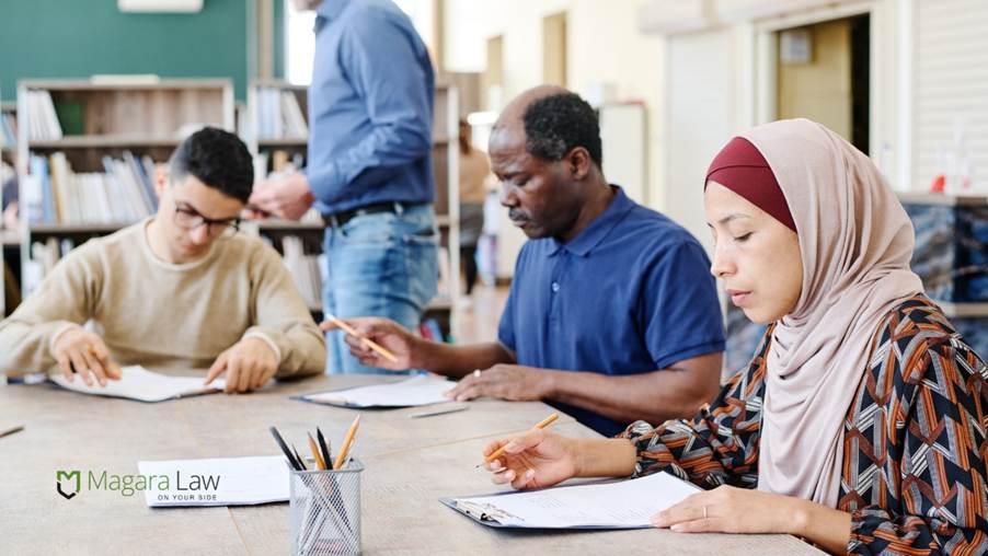 Employees going through UK right to work checks.